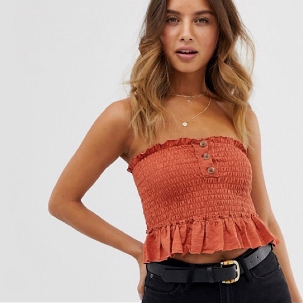 We The Free (Free People) Babe Rust Orange Smocked Tube Top - Size XS
